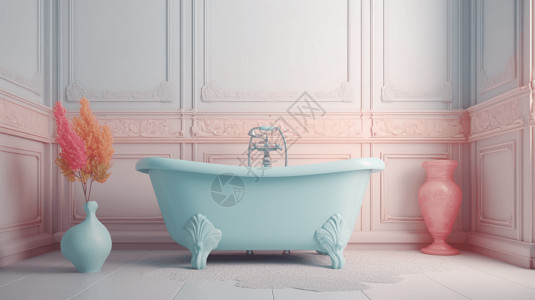 3D柔和色彩浴缸背景图片
