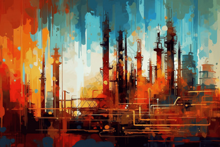 工业自动化设备石油工业场景插画插画