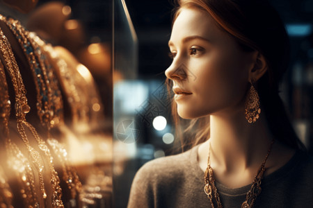 佩戴珠宝的美丽女性模特特写图背景图片