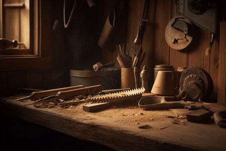 木工工具刨花锯末高清图片