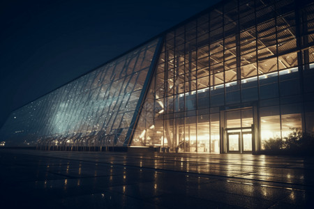 航站楼夜晚依旧灯火通明的机场设计图片