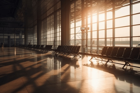 候机区清晨机场登机口设计图片