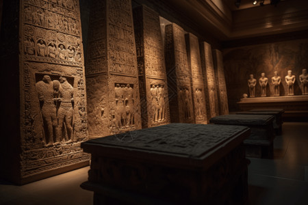 一个装饰精美的古代文物展览博物馆陈列高清图片
