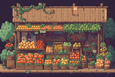 蔬菜水果店像素风水果店插画