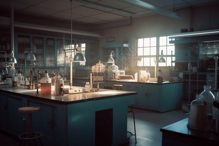 实验室台面无人的科学实验室插画