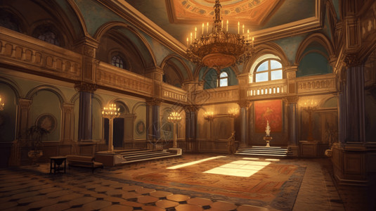 豪华大堂效果图恢弘的宫殿插画