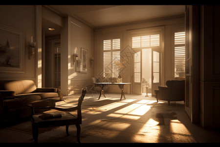 阳光照进别墅客厅图片