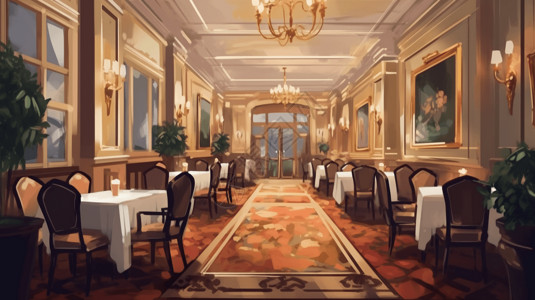 精致餐桌优雅的餐厅插画
