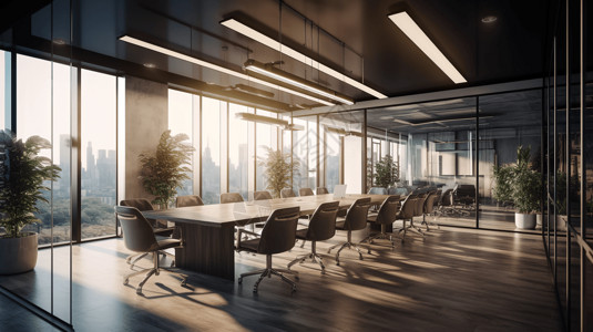 透明风格素材长条桌会议室效果图设计图片