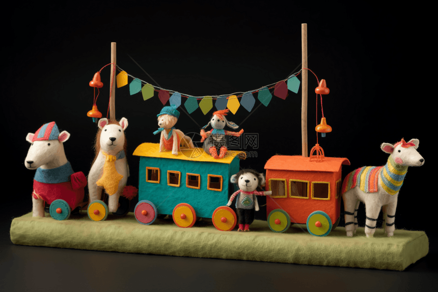 卡通羊毛毡动物马戏团列车图片