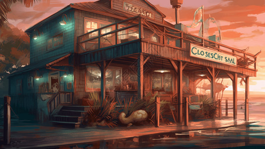 海岸边的海鲜餐厅背景图片