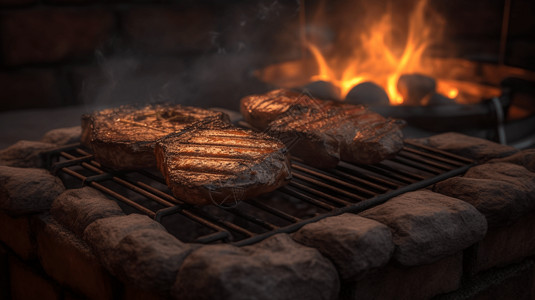 烤肉和炭火特写高清图片