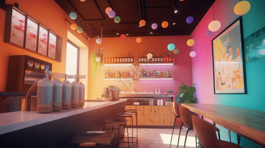 色彩明亮的珍珠奶茶店背景图片