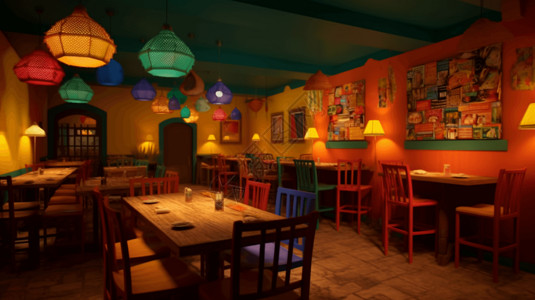 餐厅明亮灯光明亮的拉丁音乐餐厅插画