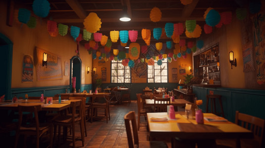 用色大胆的拉丁音乐餐厅高清图片