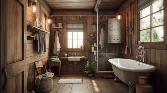 木板房浴室背景图片