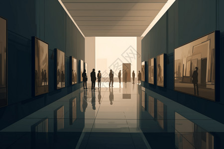 建筑景观效果图展览室效果图插画