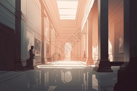 走廊效果图博物馆的展厅效果图插画