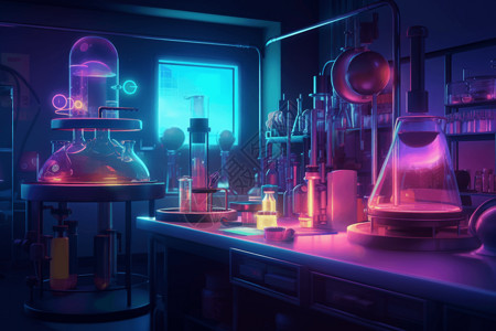 滴管瓶色彩丰富的科学实验室插画