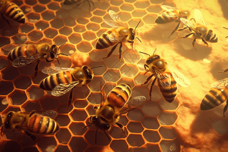 中蜂采蜜的群蜂插画