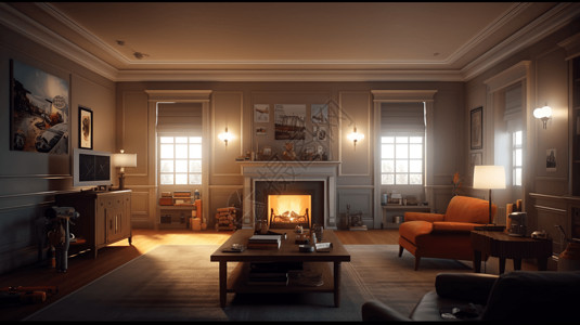 温暖壁炉的客厅背景图片