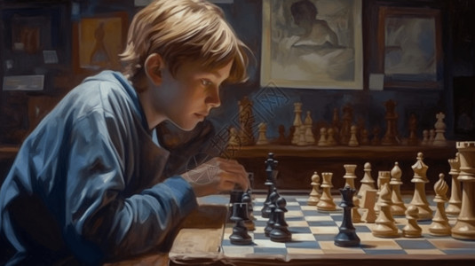 棋牌比赛参加国际象棋比赛的男孩插画