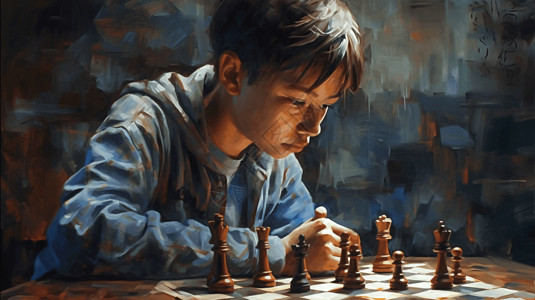 棋牌比赛在学习国际象棋的男孩插画