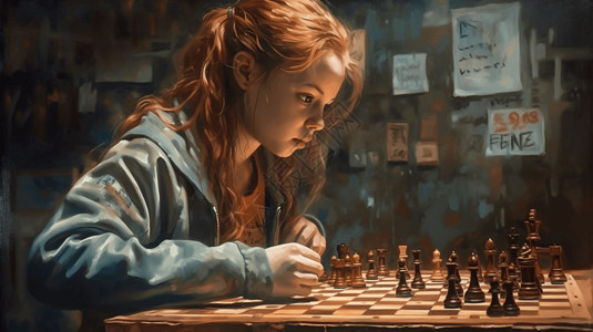 快闪开场学生学习国际象棋开场插画