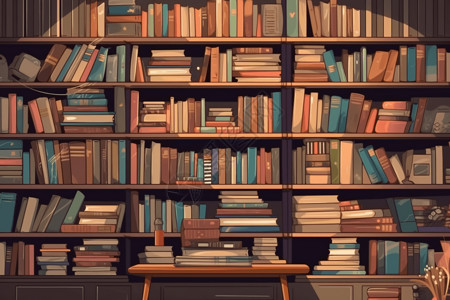 图书馆墙一面装满书的墙插画