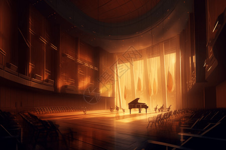 空间展厅室内钢琴音乐厅插画