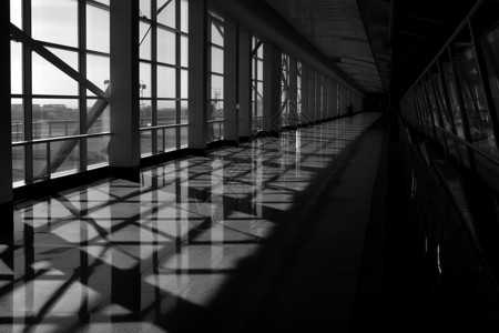 光与影机场昏暗的玻璃窗背景