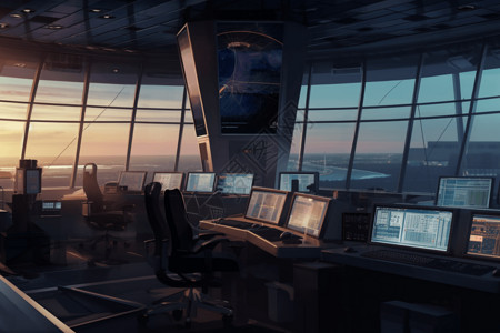 全景监控器机场控制塔的照片插画