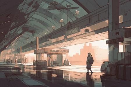 火车站告别机场的登机口图插画