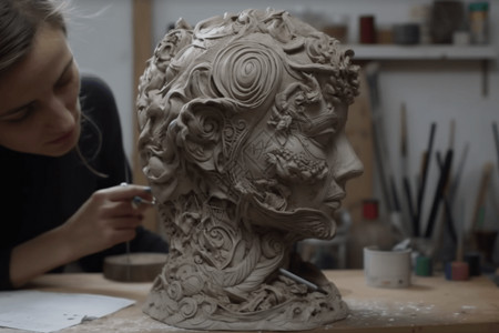 雕塑灰泥工艺3D女性泥塑背景