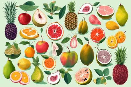 水果的平笔画风格插图背景图片