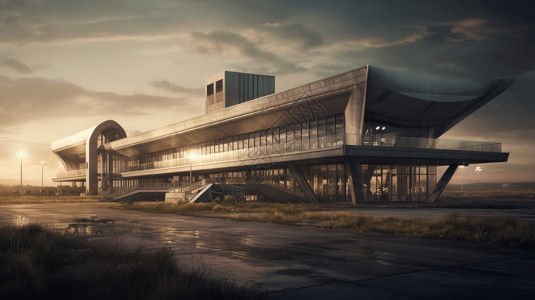 机场建筑插画背景图片