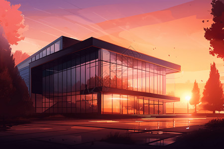夕阳下的建筑外观背景图片