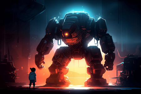 微小的英雄与巨大的机器人对峙图片