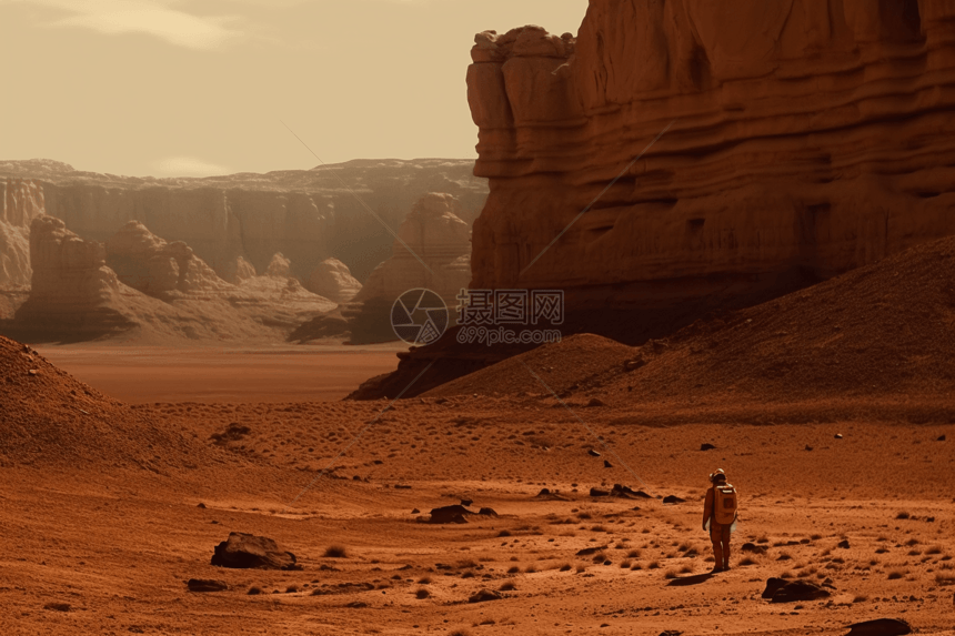 探险家穿越广阔的火星场景图片