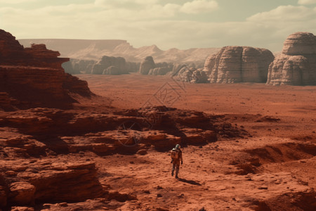 冒险家在火星上探索的景观高清图片