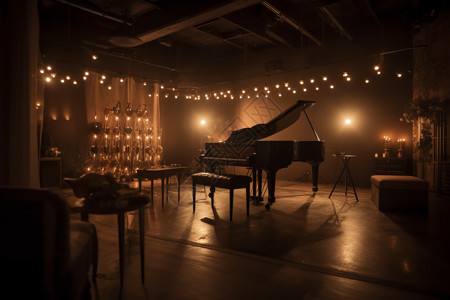 灯光舞台地灯舞台上的钢琴背景