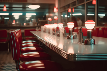 红色和白色配色的复古风格餐厅图片