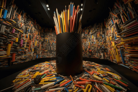 现代艺术馆由铅笔组成的空间插画