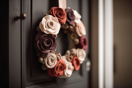 玫瑰花花素材缎带羊毛毡花花环背景