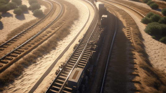 沙子轨道铁路施工3D图设计图片