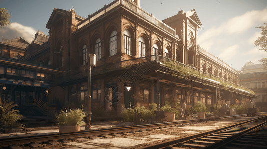 火车站视角3D渲染图背景图片