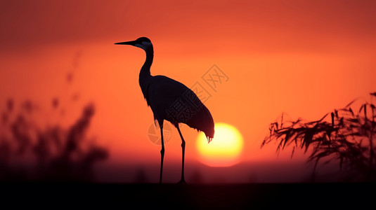 日落时的丹顶鹤图片