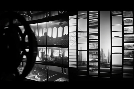钟复古的黑白胶片镜头画面设计图片
