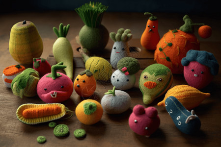 形状可爱的毛毡水果蔬菜背景图片