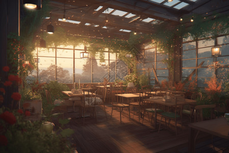 一个浪漫的花园餐厅背景图片